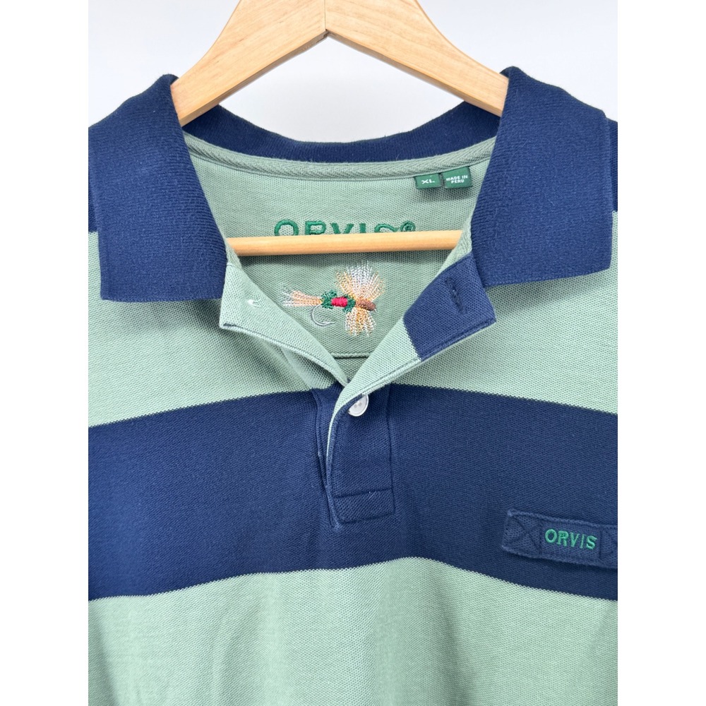 Orvis Polo Shirt Mens XL Green Blue Striped Pique Fly Fishing Outdoor - Picture 7 of 11